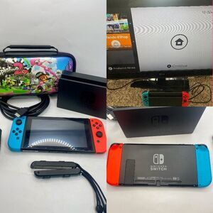 Nintendo Switch 256GB Neon Red Blue Console + Dock + Case + Wires + Straps Mint